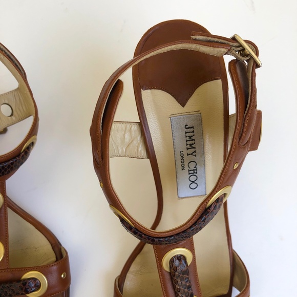 Jimmy Choo Leather & Snakeskin Sandals Size 39.5 - Picture 8 of 12